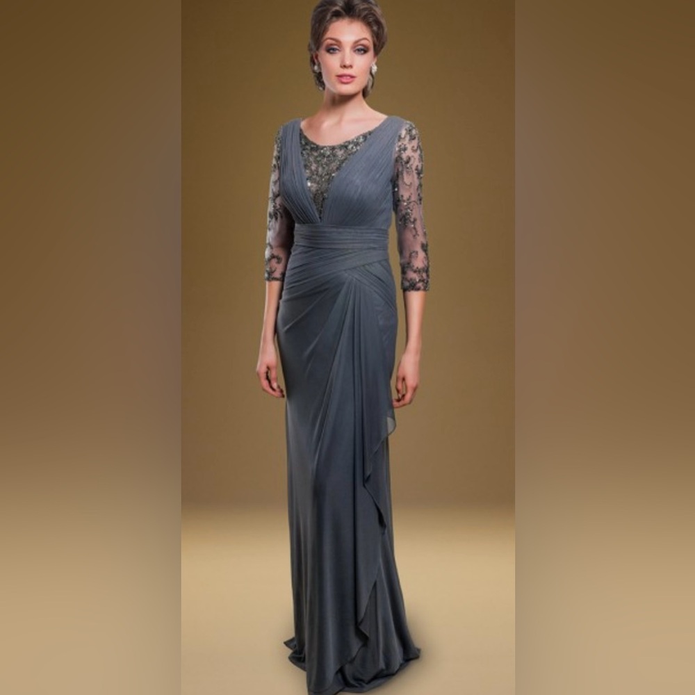 Rina diMontella Elegant Black Gown with embellished Sleeves